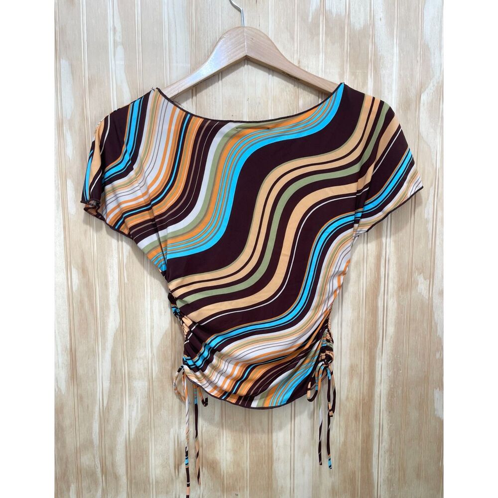VTG 579 blouse Y2K USA made top stripes britney retro grunge casual women XS - Picture 2 of 6
